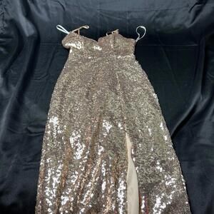 B. Smart WOMENS gold spaghetti strap sequins prom/homecoming dress
